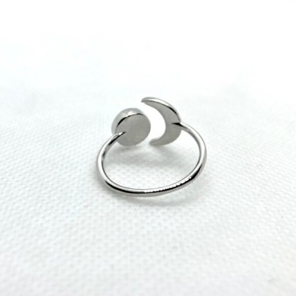 OPEN Crescent Moon and Faux Moonstone Silver Ring - Picture 6 of 8